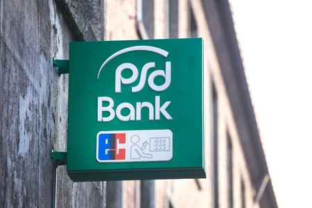 aachen, North Rhine-Westphalia/germany - 06 11 18: psd bank sign in aachen germanyのeditorial素材
