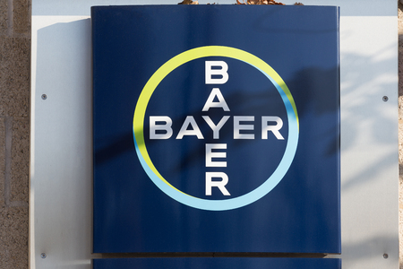 leverkusen, North Rhine-Westphalia/germany - 23 11 18: bayer sign in leverkusen germanyのeditorial素材
