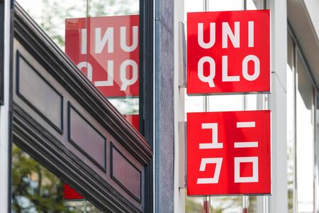 antwerp, antwerp/belgium - 14 04 19: uniqlo shop sign in antwerp belgiumのeditorial素材