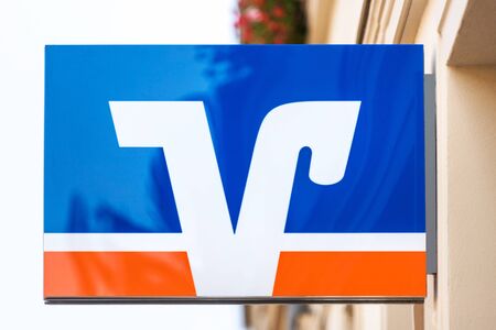 neuruppin, brandenburg/germany - 27 08 19: volksbank banking sign in neuruppin germanyのeditorial素材