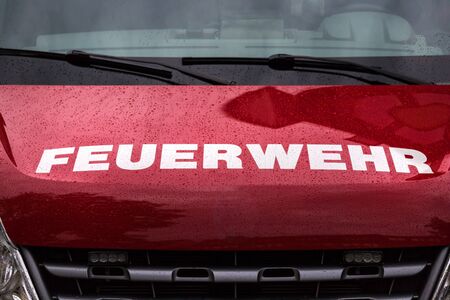 german fire fighter sign on a fire fighter truckの写真素材