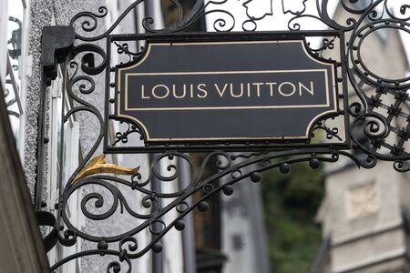 salzburg, salzburger land/austria - 09 10 19: louis vuitton sign in salzburg austria