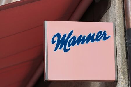 salzburg, salzburger land/austria - 08 10 19: manner shop sign in salzburg austria