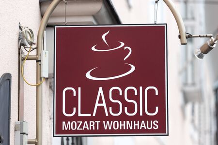 salzburg, salzburger land/austria - 09 10 19: mozart house coffe sign in salzburg austriaのeditorial素材