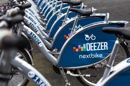 berlin, brandenburg/germany - 24 12 18:  nextbike rent bicycles in berlin germanyのeditorial素材