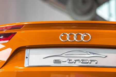 ingolstadt, bavaria/germany - 20 11 19: a modern audi e-tron car closeup in ingolstadt germanyのeditorial素材
