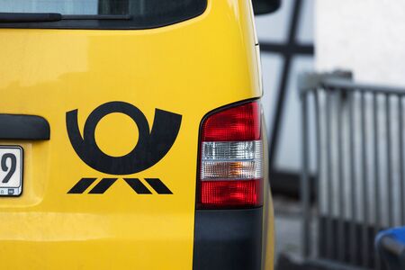 siegen, North Rhine-Westphalia/germany - 04 12 19: german post car logo siegen germany