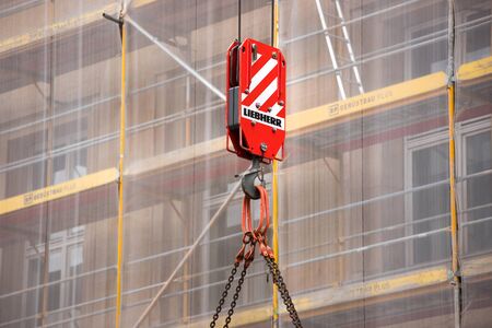 berlin, brandenburg/germany - 14 03 19: liebherr construction crane hook in berlin germany