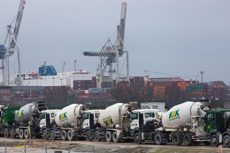 hamburg, hamburg/germany - 05 01 2020: concrete mixer at the port of Hamburg germanyのeditorial素材