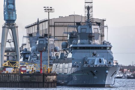 hamburg, hamburg/germany - 04 01 2020: german warship rheinland pfalz f225 in the hamburg port in germanyのeditorial素材