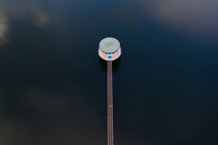 drinking water dam with water tower from aboveの写真素材