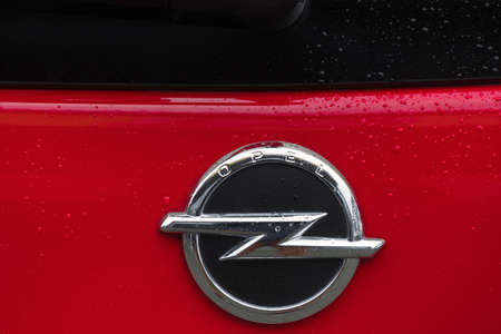 siegen, North Rhine-Westphalia/germany - 08 03 2020: opel car logo near siegen germanyのeditorial素材