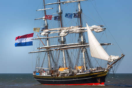 The Hague, the Hague/Netherlands - 01 07 18: sailing ship stad Amsterdam on the ocean the Hague Netherlandsのeditorial素材