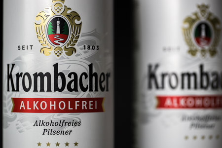 siegen, north rhine westphalia / germany - 06 06 2021: krombacher alcohol-free beer cansのeditorial素材
