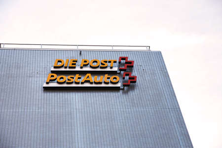 chur, graubuenden, switzerland - 07 11 2021: a sign of the swiss post and postauto transportationのeditorial素材