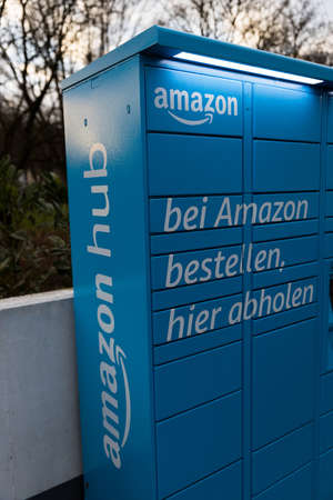dillenburg,hesse /germany - 08 02 2022: an modern german amazon hub remote pick up station