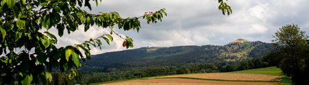 View on the famous Wasserkuppe mountain of the RÃ¶hn in Germany panoramaの写真素材