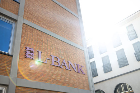 Karlsruhe, Baden-Wuerttemberg , Germany - 04 10 2023: a sign of the German L Bankのeditorial素材