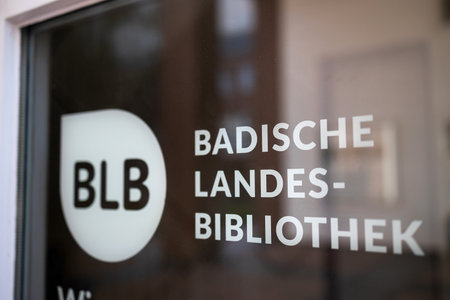 Karlsruhe, Baden-Wuerttemberg , Germany - 04 10 2023: a sign of the Baden State Library Karlsruheのeditorial素材