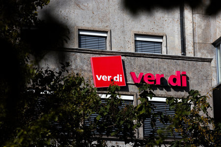 Stuttgart, Baden-Wuerttemberg , Germany - 06 10 2023: a Verdi sign on a buildingのeditorial素材