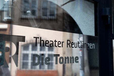 Reutlingen, Baden-Wuerttemberg , Germany - 05 10 2023: a sign of the theater of Reutlingenのeditorial素材