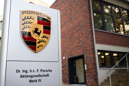 Stuttgart, Baden-Wuerttemberg , Germany - 04 10 2023: The Porsche factory in Stuttgart Germanyのeditorial素材