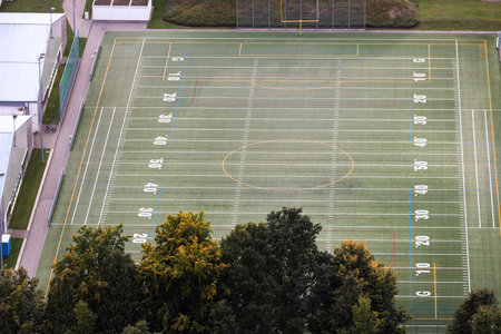 an empty American football field from aboveの写真素材