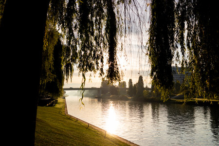 the german mittelland channel in the morningの写真素材