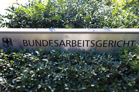 Erfurt, Thuringia, Germany - 05 09 2023: a sign of the German Federal Labor Courtのeditorial素材