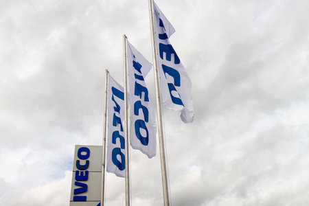 Altenkirchen, Rhineland Palatinate , Germany - 20 09 2023: Signs and flags of Ivecoのeditorial素材