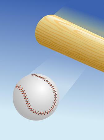 A wooden baseball bat hitting a baseball.のイラスト素材
