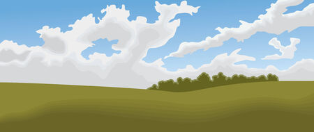 An impressionistic-style panoramic landscape of a field and cloud-filled sky.のイラスト素材