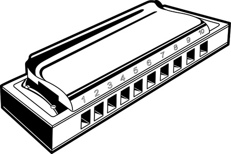 Harmonica in black and white linesのイラスト素材