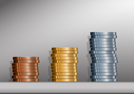 Three stacks of coins with background. EPS version 10 with transparencies.のイラスト素材