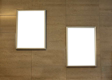 Mock up or billboard in metro station. Banner or blank in subway station. Media Advertisement underground. Vertical posters useful for your advertising. Signboard template with copy space.の写真素材