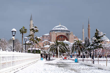 STANBUL TURKEY- JANUARY 25, 2022: Hagia Sophia in winter with snowのeditorial素材