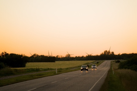 Road, cars and windpower-plantの素材