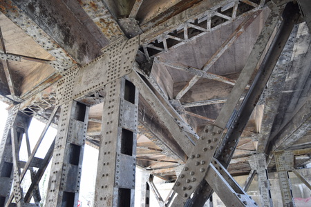 Underside of an old train bridge