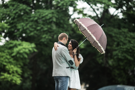 beautiful couple spends a fun time in the parkの写真素材