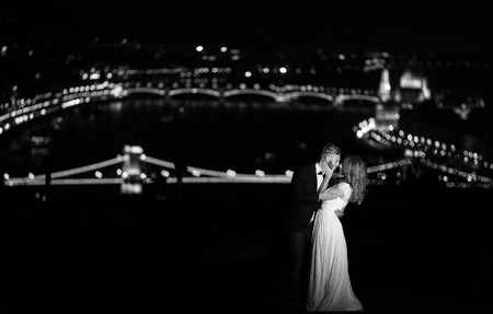 Lovely bride and groom on a background of Budapestの写真素材