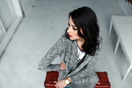 Professional model posing on a white backgroundの写真素材