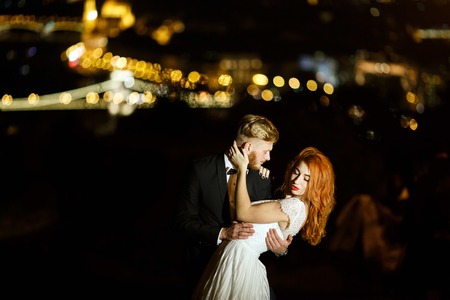 Lovely bride and groom on a background of Budapestの写真素材
