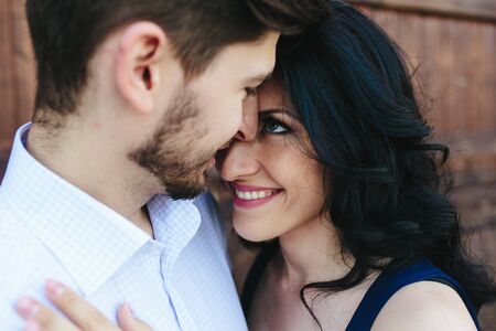 double photo beautiful young couple on vacation in the park