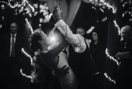 wedding dance of beautiful young newlywed coupleの写真素材