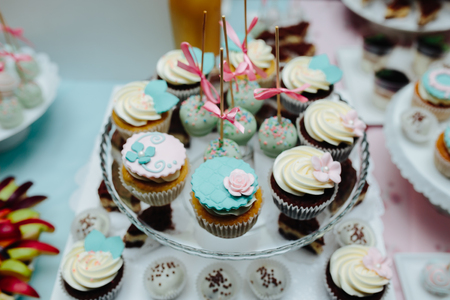Delicious fancy wedding cake made of cupcakes