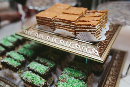 Delicious fancy wedding cake made of cupcakesの写真素材