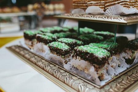 Delicious fancy wedding cake made of cupcakesの写真素材