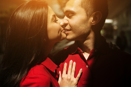 beautiful couple posing on the streets of the old townの写真素材