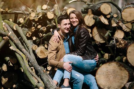 Beautiful young couple relaxing in the park