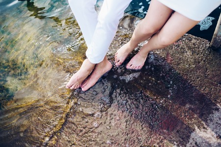 few feet in the water at close angleの写真素材